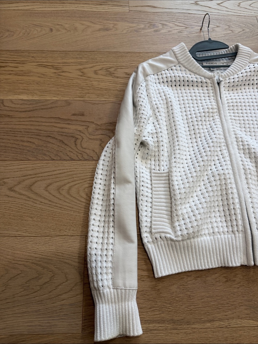 Evereve Cream Textured Knit Bomber Jacket
